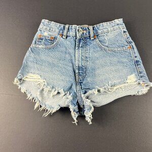 Zara Jean Shorts Women's 26* High Rise Blue Faded Distressed Cut Off Jorts Tag 2
